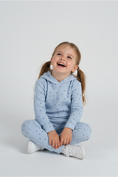 Kyron Kız Çocuk Puantiyeli Kapüşonlu Takım - MAVİ