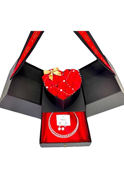 velve Aranjament de Lux pentru femei Open Heart Box,Trandafiri sapunset bijuterii cu pietre semipretioase,