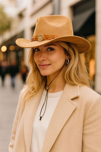 Trend Şapka 14797 Yıldız Şeritli Kahverengi Fötr Şapka