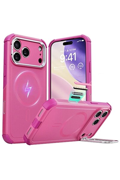 Optim Solution Προστατευτική θήκη MagSafe με ανθεκτικό σχεδιασμό για iPhone 17 Pro, ροζ με βάση στήριξης