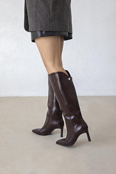 STRASWANS Wati Kadın Aksesuar Detay Kırışık Deri Çizme Bordo