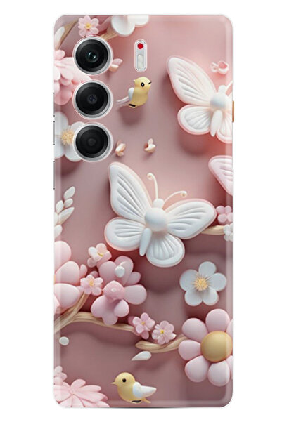 TECNO Camon 40 4G Kılıf Boutique Baskılı Resimli Pembe Kelebekler Pcode -088