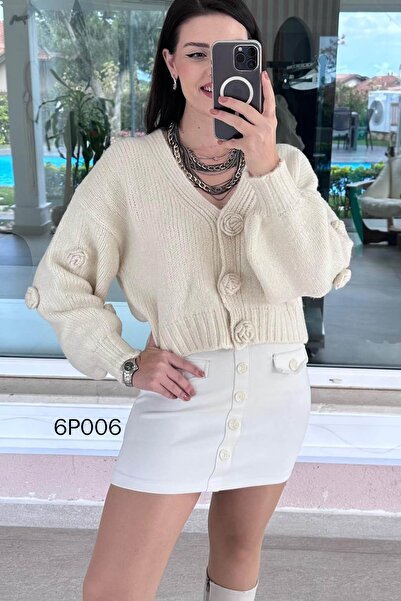 İnce Topuk Prive Series Snap Fastener Knitwear Cardigan 6P006