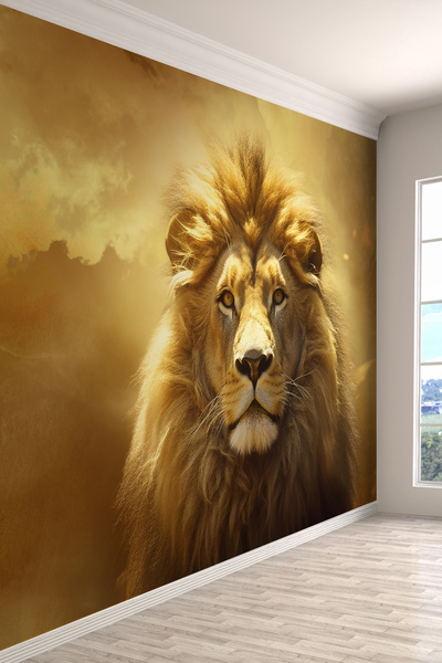 dreamwall Aslanın Asaleti Altın Işıltılı Tekstil Duvar Kağıdı