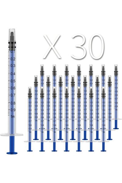 PROTECT محقنة بلاستيكية 1 مل، طرف انزلاقي لوير، عبوة من 30 قطعة، مغلفة بشكل فردي.