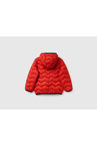 United Colors of Benetton Baby Boy Red Logo Detailed Hooded Seasonal Thin Coat