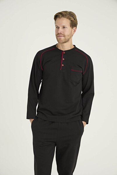 KLY طقم بيجامة رجالي من القطن بنسبة 100% بتصميم أنيق