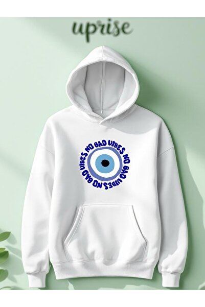 Vordevia Hanorac No Bad Vibes Evil Eye cu imprimeu Cotton 3 Thread O supradim...