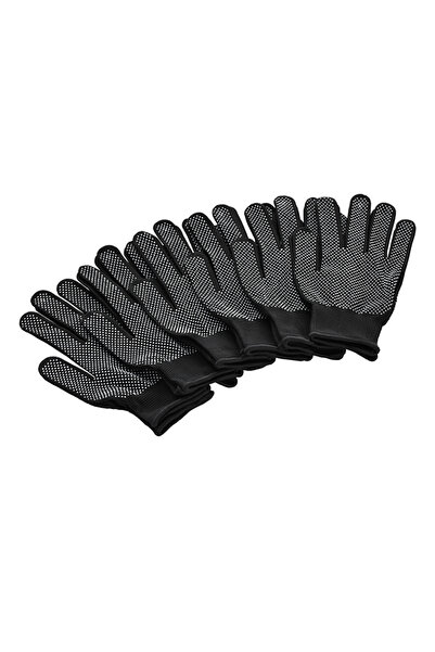 Lawazim Cotton Working Gloves - 6 Pairs Black Dotted - Non-Slip Rubber Grip Knitted Work Gloves