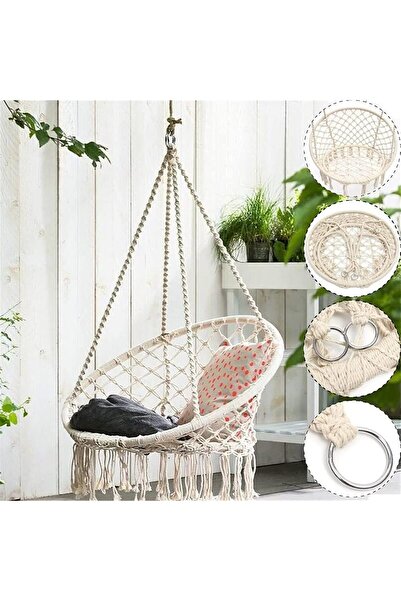 fulina Chair Macrame Swing, Handwoven Cotton Macrame Hammock, Indoor and Outdoor Mesh Hanging Chair Swing f
