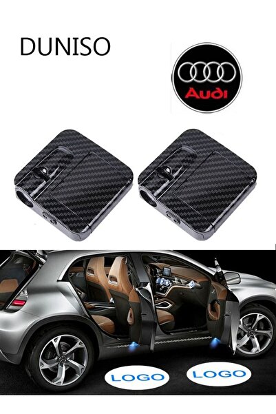 fun zone DUNISO قطعتين من مصباح الترحيب بباب السيارة بشعار أودي، مصباح ضوئي L...