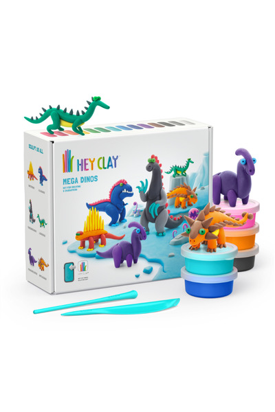 Hey Clay الطين المتجف بالهواء (علبة مكونة من 15 قطعة) - الديناصورات الضخمة