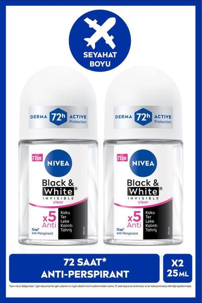 NIVEA Kadın Roll-on Deodorant Black&White Invisible Clear 25ml, 72 Saat Anti-perspirant Ter Koruması