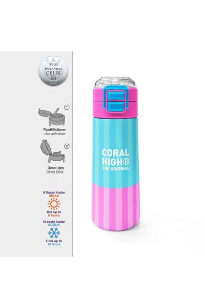 Coral High Colorful Striped Patterned Steel Thermos Flask 500 ml 31987