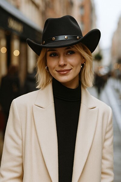 Trend Şapka 14788 Taş Şeritli Siyah Fötr Şapka