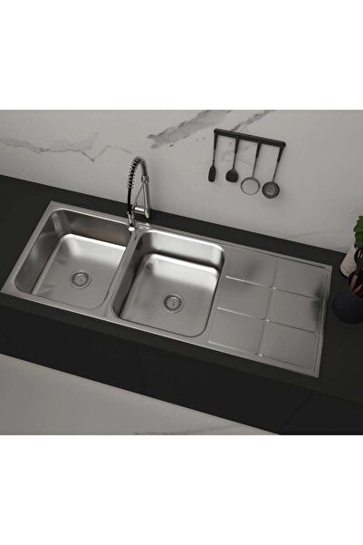 Danube Home Milano SS Double Bowl Kitchen Sink 116x50 cm | Rust Proof, Durabl...