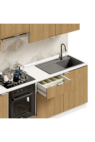 DEKOREX Alba Serisi 300 Cm. Fırın Aspiratör Ve Çekmece Modüllü Hazır Mutfak Al-300asp-c