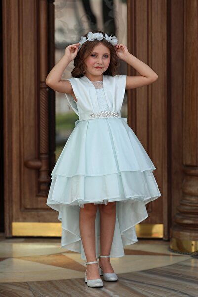 MİSS RAİN Vatkali Image Stone Beaded Detail Front Short Back Long Layered Skirt Girl's Evening Dress