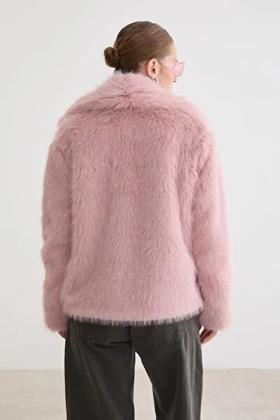 cemo Fur Long Sleeve Coat Pudra