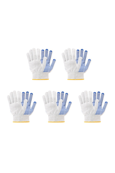 Lawazim Gloves - 5 Pairs 50g - Seamless Knit Work Gloves with Dotted Grip and Wrist Protection