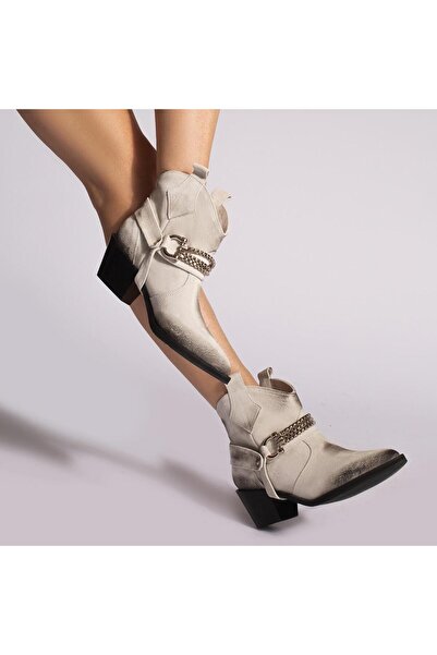Modish Boutique Ciocate / Botine Dama Din Piele Amber White Vintage