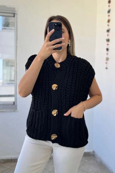 Kubos Moda Pocket Detail Wool Knit Black Vest