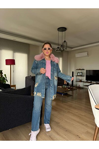 Serpirella Butik معطف طويل بياقة من الفرو