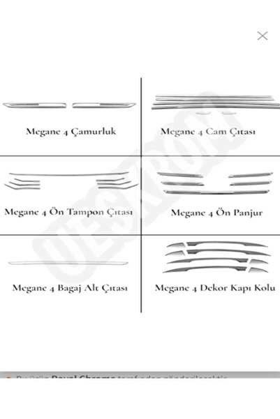 OTOTUNING53 Megane 4 2016-2020 Krom Set (Cam çıtası+Ön panjur Ön tampon+Çamur...