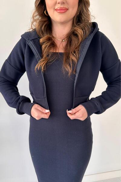 MaziButik Three Thread Cardigan Dress Navy Blue