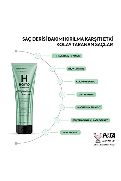 Hoito Yoğun Nemlendirme ve Parlaklık Hızlı Uzama Tuz SLS Sles İçermeyen Saç Bakım Şampuanı 250ml