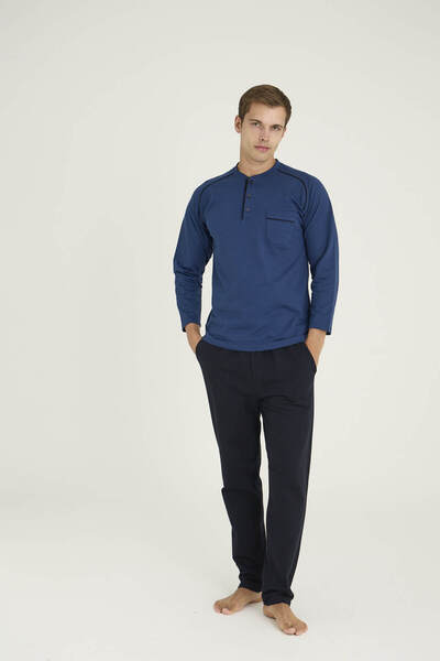 KLY 100% Cotton Men's Midi Collar Pajama Set Stylish Design