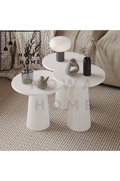 Nova Dizayn Dekoratif Özel Lake Boyalı Fitilli 3'Lü Mantar Sehpa