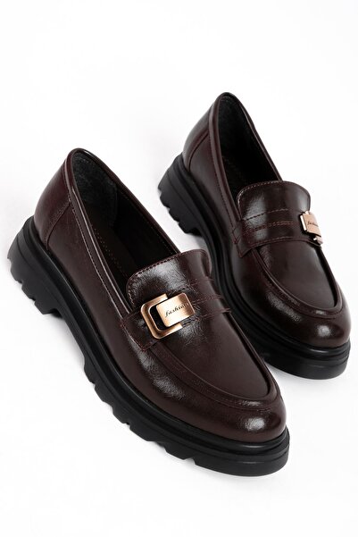 Lal Shoes & Bags Дамски мокасини Marla с златна катарама и детайлни шевове b4170-кафяви