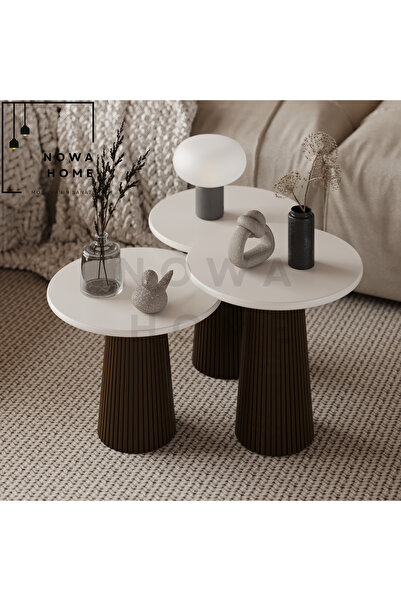 Nova Dizayn Dekoratif Özel Lake Boyalı Fitilli 3'Lü Mantar Sehpa