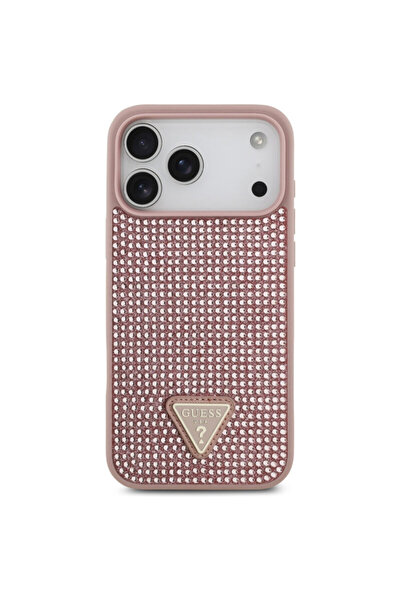 Guess Original iPhone 17 Pro Case Rhinestone Triangle Logo, Pink