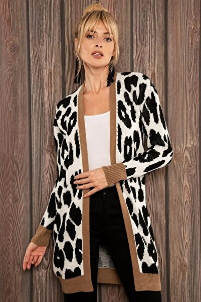 citystyle Women's Stylish Leopard Print Relaxed Fit Buttonless Long Sleeve Ca...