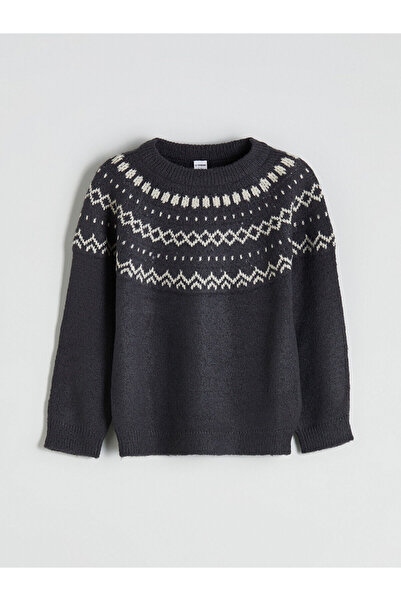 LC Waikiki Pulover tricot pentru băiat cu gât rotund antracit