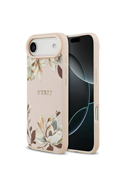 Guess Carcasă MagSafe cu flori granulate pentru iPhone 17 Air, roz