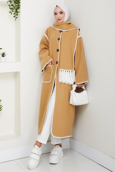 Bestenur Μακρύ παλτό Arlin με κασκόλ 1591 - Βιζόν