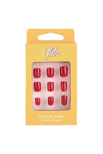 Glitz أظافر صناعية لصق ذاتي شكل سكوير احمر 1 من جليتز