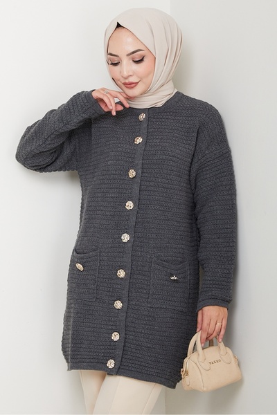 Bestenur Lezgi Buttoned Knitwear Cardigan 1599 - Anthracite