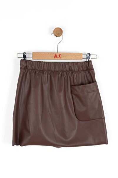 NK Girl's Leather Skirt 8-14 Years Old Brown