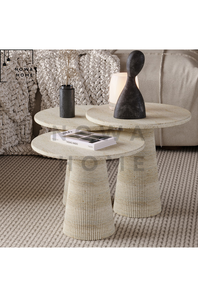 Nova Dizayn Traverten Yeni Nesil Dekoratif 3'Lü Mantar Sehpa