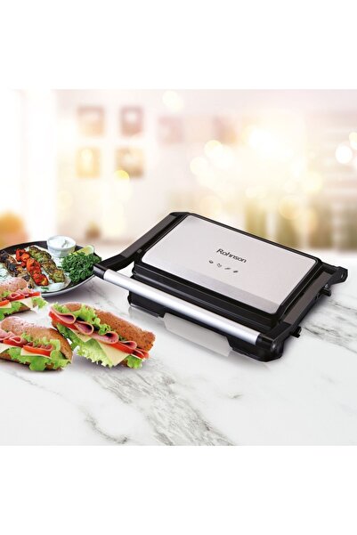 ROHNSON Sandwich maker R2114, 850 W, 23 x 14.5 cm, deschidere de 180°, carcasă din oțel inoxidabil,