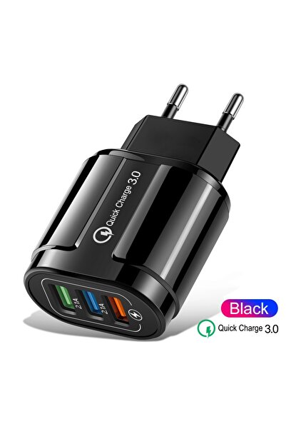 Flippy ® Fast Charger QC3.0, 3 USB Ports, 2.1A, 18W, ABS, Overheat Protection, Macarons Range, Black