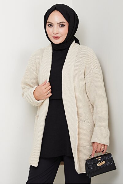Bestenur Enfil Shawl Collar Knitwear Cardigan 1598 - Beige