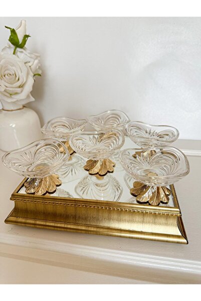 WERONY 6LI KRİSTAL METAL AYAKLI ÇİKOLATALIK LOKUMLUK ,8CM ÇAP