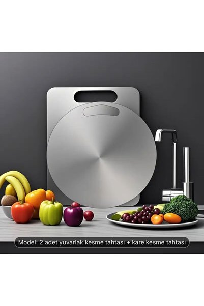 TURGAY AŞKIN TA COLLECTION Stainless Steel Set of 2 Cutting Boards (24X34Cm-25X25 cm) Kitchen Use
