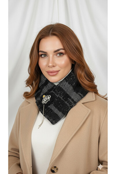 drt tasarım Gri Degrade Broşlu Boyunluk Atkı