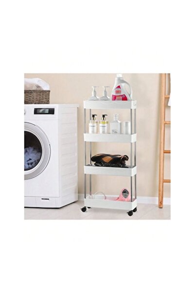 OEM Storage Support with 4 Shelves and Wheels for Bathroom or Kitchen, White